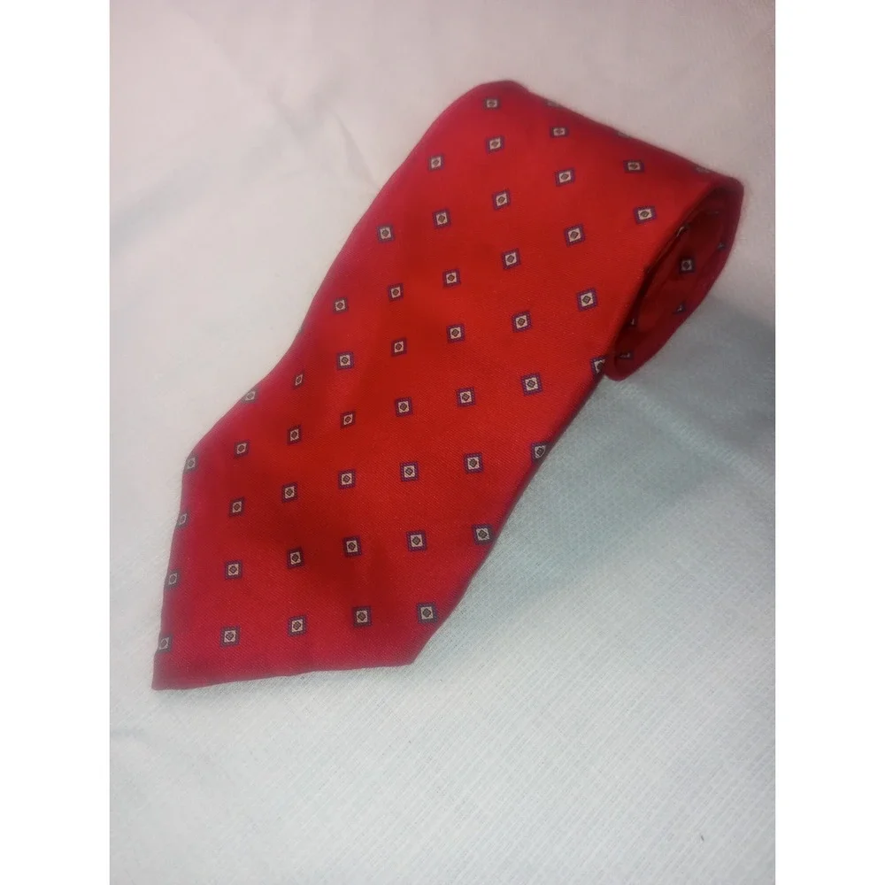 Burnham Ltd Red‎ Squares Silk USA Made Neck Tie Classic Size